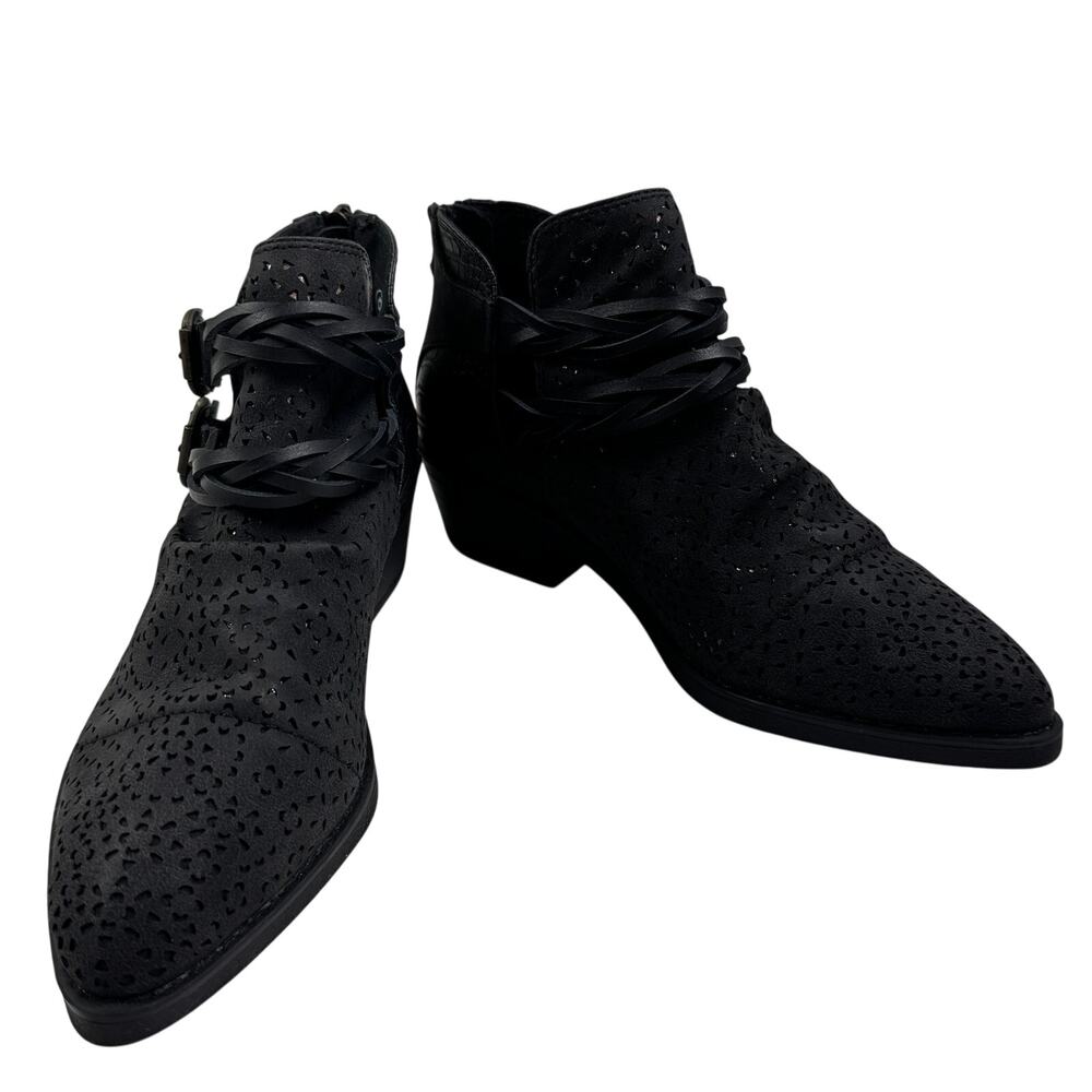 Blowfish Malibu Stacie Perforated Laser Cut Black Ankle Booties Women's Size 6.5